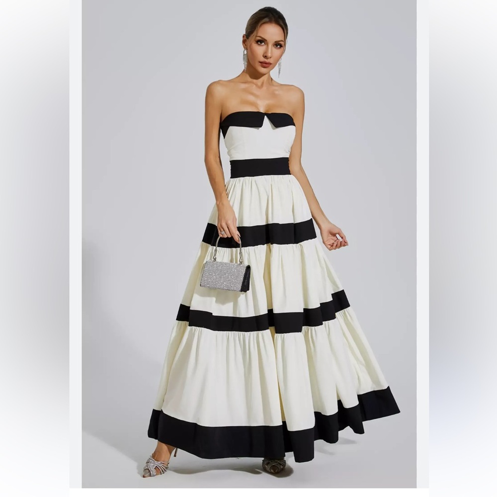 Chic Strapless Black and White Dress